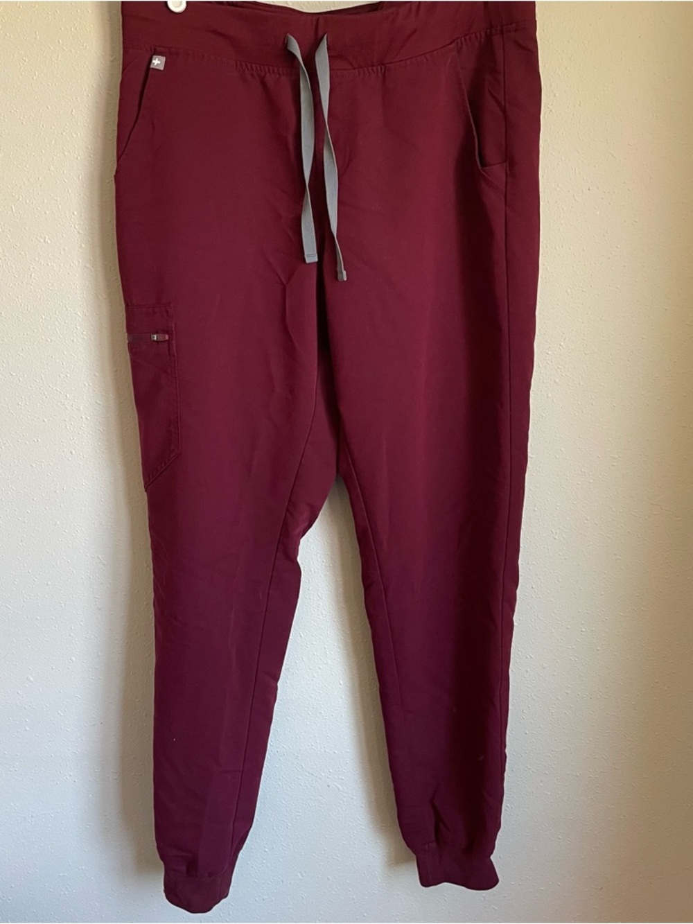 Womens FIGS Scrub Jogger Pants in Burgundy with Drawstring Waist